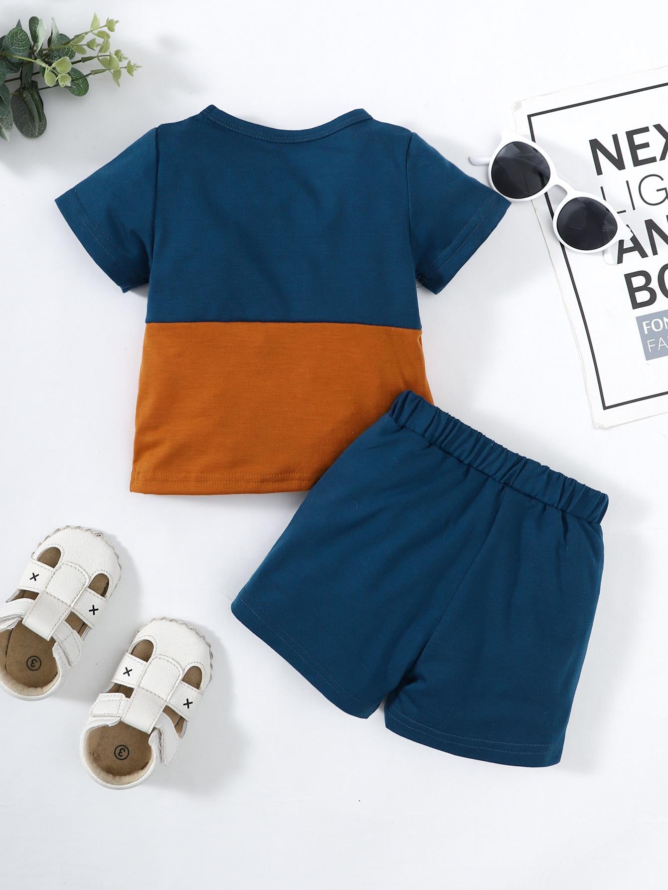 Kids Fashion Boys Clothes OOTD Splice Pocket Shirt Shorts 2Pcs Outfits 212211009
