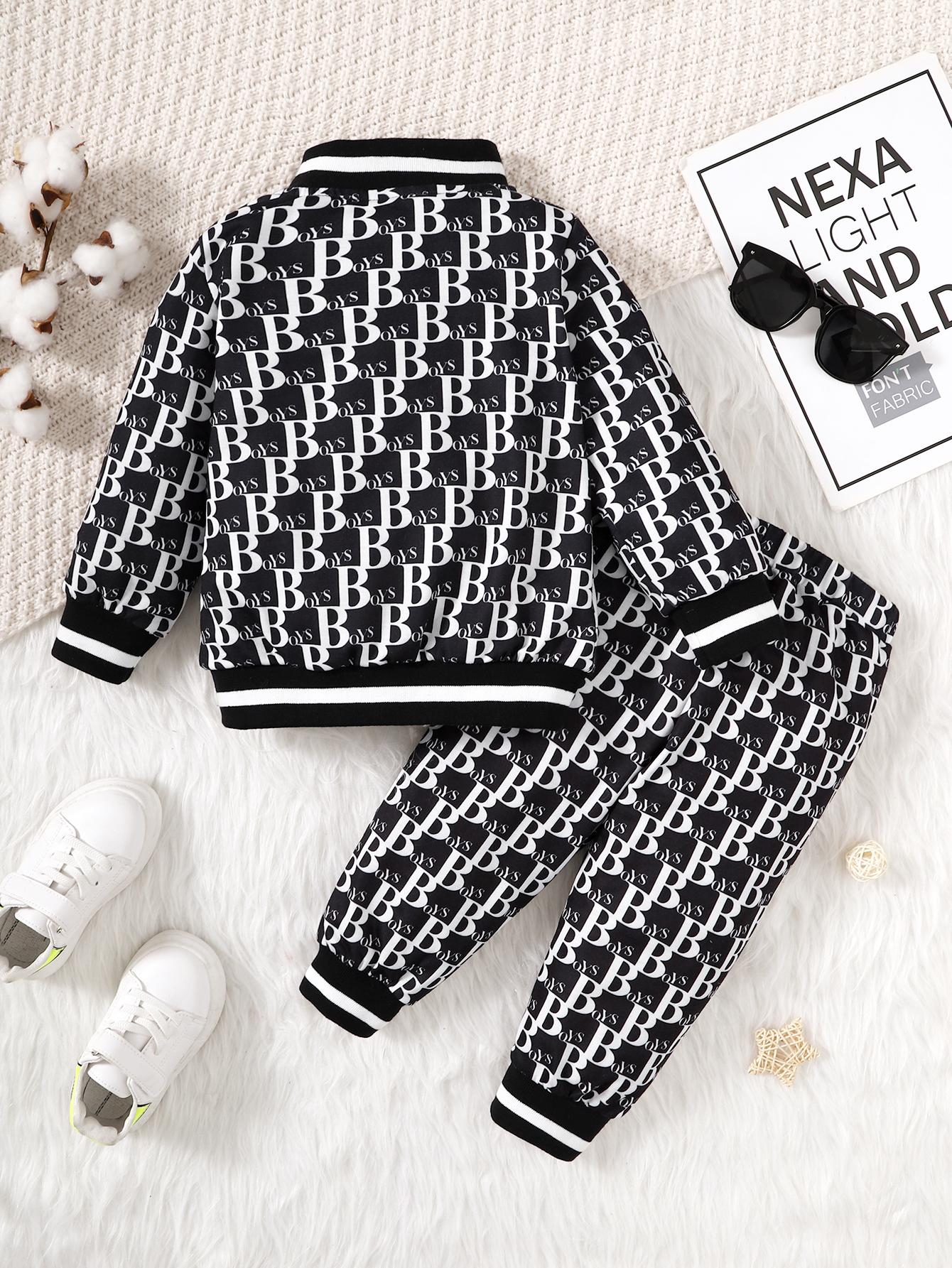 Baby Boys Outfits Stylish"B" Long Sleeve Pants 2Pcs Winter Clothes Set Black WJ212209002