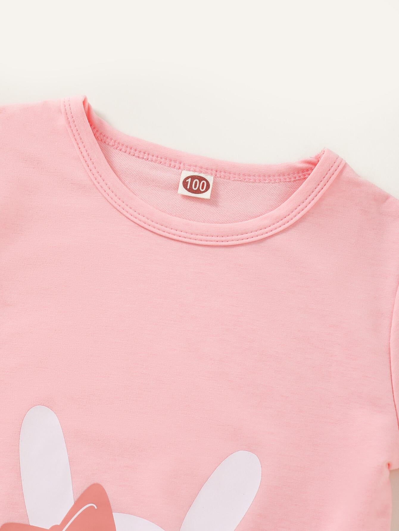 Toddler Baby Girl Clothes Baby Girls Summer Outfits Girls Short Sleeve Cute Rabbits Print Top Shorts Set Pink WL2005796