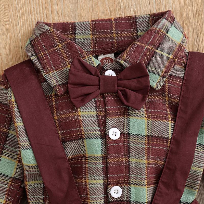 Newborn Baby Boys Clothes Baby Boys 2PCS Outfits Long Sleeve Lapel Plaid Tops Overall Pants Set 22106303-2