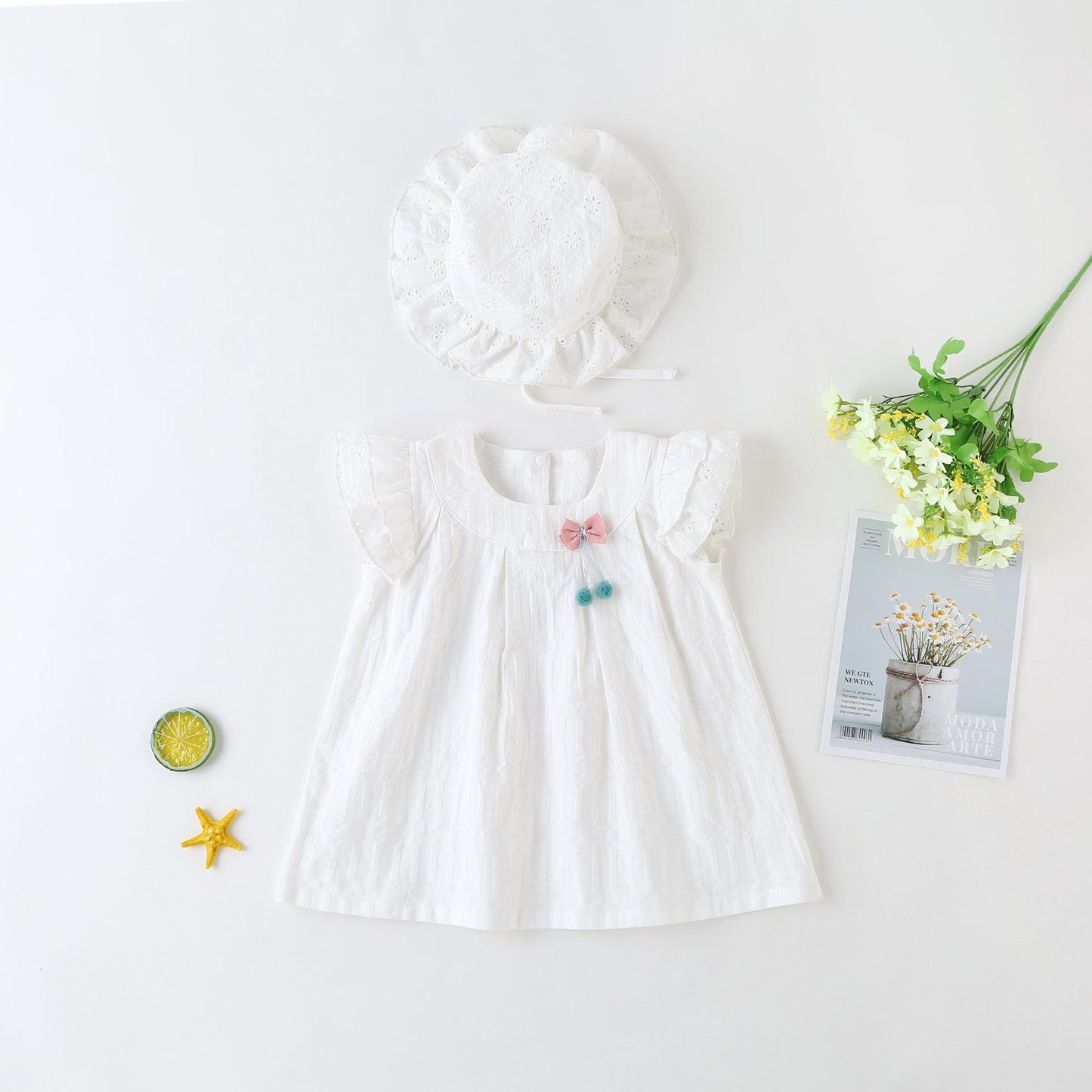 Kid Fashion Ready Stock Girls Outfits Sleeveless Solid Color Summer Dress With Hat 2Pcs Clothes Set ZX-ZB001