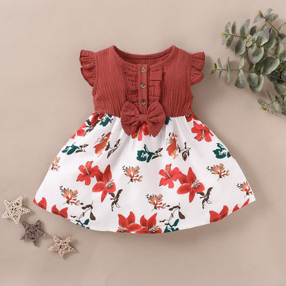 Baby Girl Dress Ruffle Short Sleeve Floral Dress Baby Girl Summer Dress Casual Dress Red SH1912622