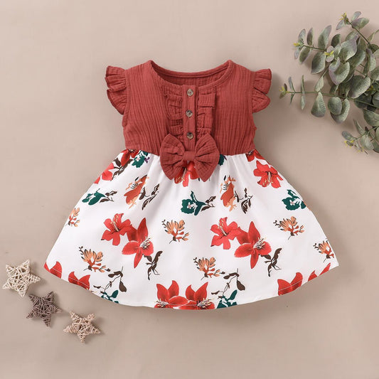 Baby Girl Dress Ruffle Short Sleeve Floral Dress Baby Girl Summer Dress Casual Dress Red SH1912622
