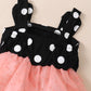 Baby Girls Dress Wave Point Splice Gauze Straps Dress With Headband Pink SH-323