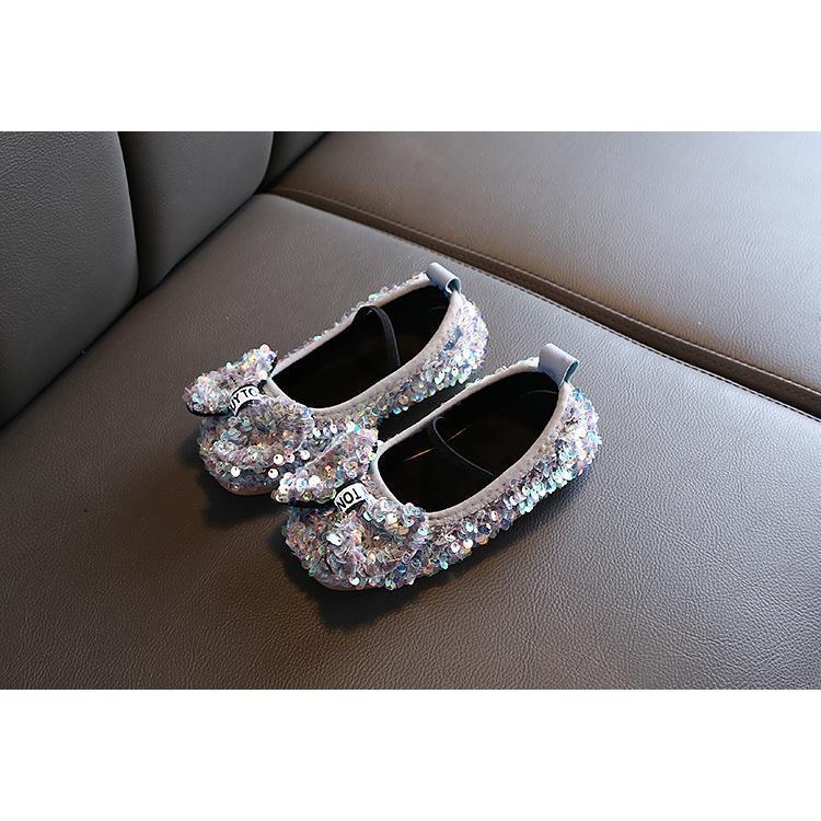Baby Girls Shoes Korean Version Ff Flat-bottomed Bow Sequined Soft-soled Princess Shoes 9999