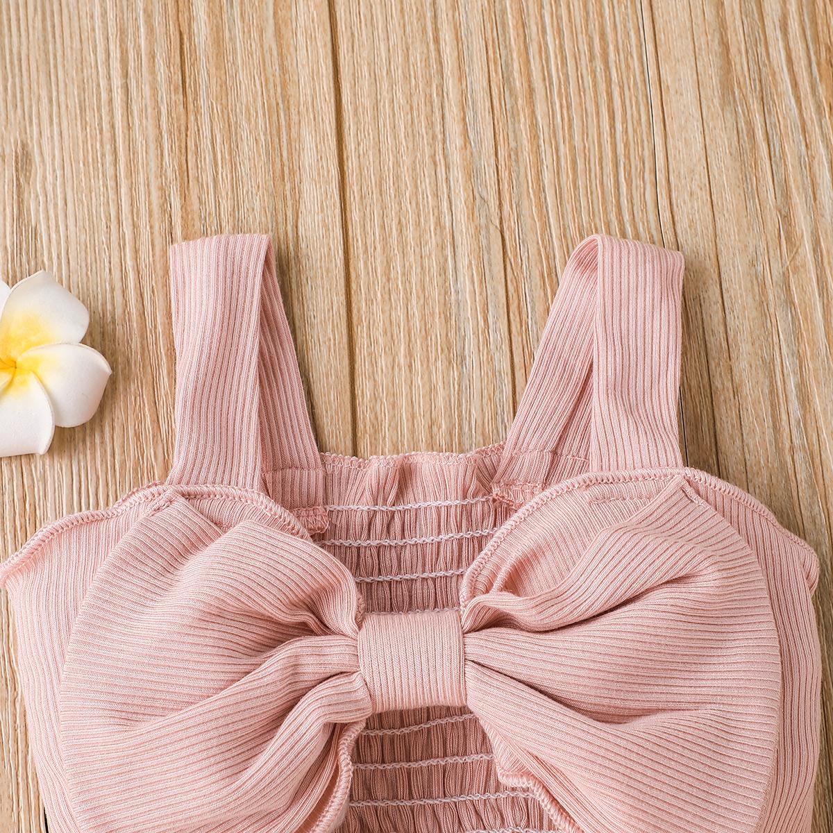 Baby Girls Outfits Straps Bow Tops For Summer Gauze Skirts 2Pcs Clothes Set Pink HE22325A
