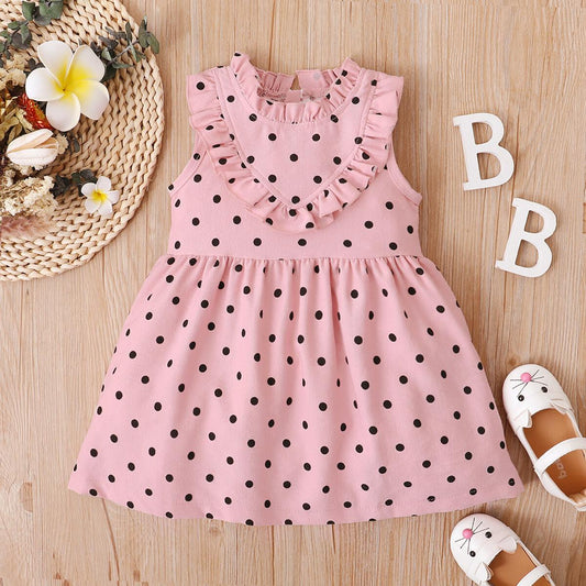 Toddler Baby Girls Clothes Baby Girls Dress Sleeveless Ruffle Collar Polka Dots Dress Girls Summer Dress Pink YC2003060