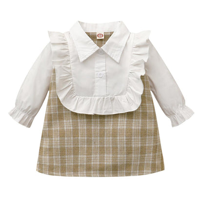 Newborn Baby Girl Clothes Baby Girl Dress Long Sleeve Lapel Dress Ruffle Plaid Dress 22009035