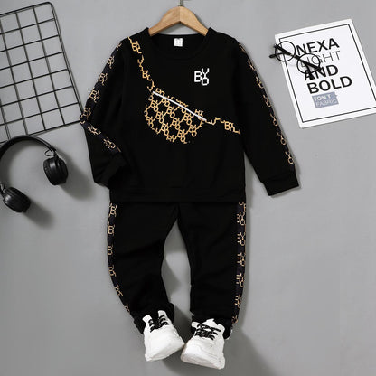 Baby Boys Outfits Chemical Molecule Pattern Tops Pants 2Pcs Winter Clothes Set Black YCJ212207002