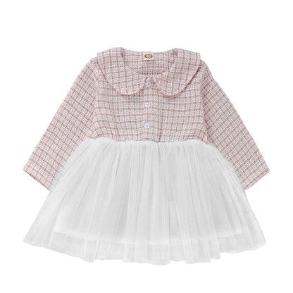 Newborn Baby Girl Clothes Baby Girl Dress Lapel Long Sleeve Dress Plaid Dress Baby Girl Tulle Dress Pink WL20081385