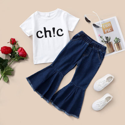 Baby Girls Clothes "ch!c" Spring Shirts Fall Bell-bottomed Pants 2Pcs Outfits White S112203451