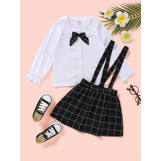 Baby Girl Clothes Baby Girl Outfits Long Sleeve Shirt Top Black Plaid Suspender Skirt 2PCS Outfits  Baby Girl Outfits WL20071289