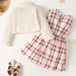 Outfits For Baby Girls Turn-down Collar Coat Plaid Sleeveless Dress 2Pcs Clothes Set 222206312-3