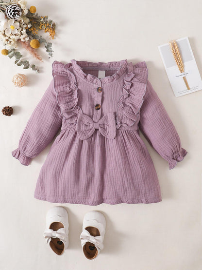Baby Girls Dress Long Sleeve Bow Winter Dress Grace Dress Purple 22010055-4
