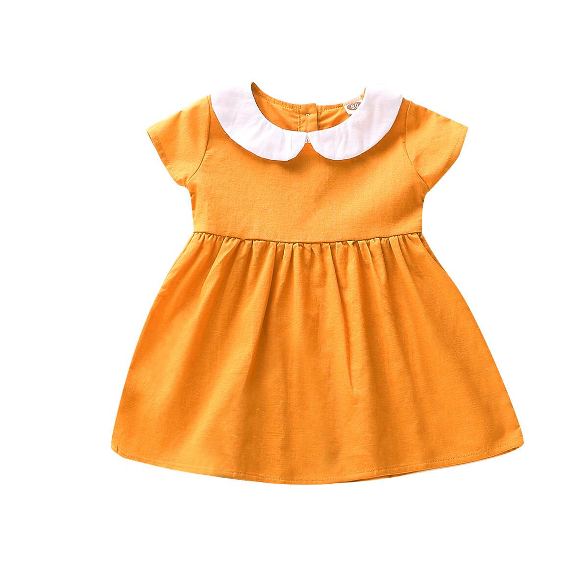 Toddler Baby Girl Clothes Baby Girl Dress Short Sleeve Round Neckline Dress Baby Girl Summer Casual Dress Yellow 194027