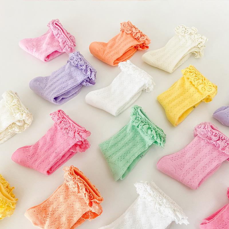Kids Socks Lace Baby Girls Socks color Vertical Strip Princess Mesh Socks 1379