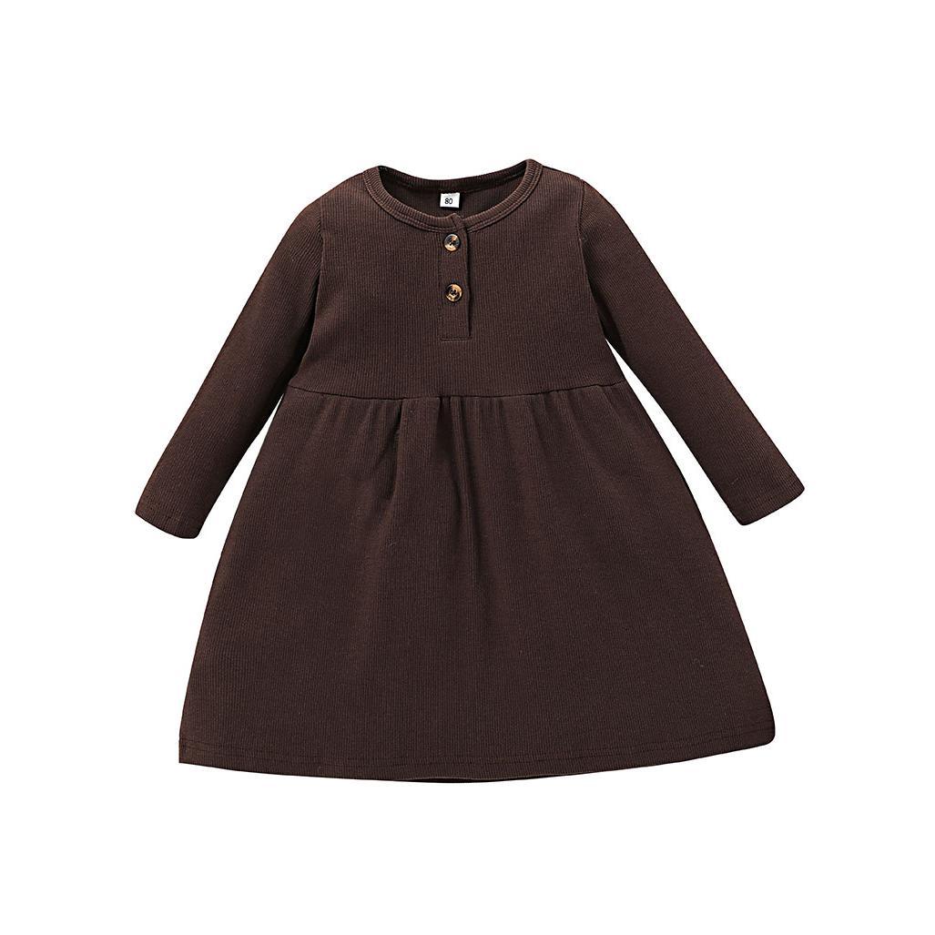 Baby Girls Dress Long Sleeve Pure Color One Piece Winter Dress SH10967