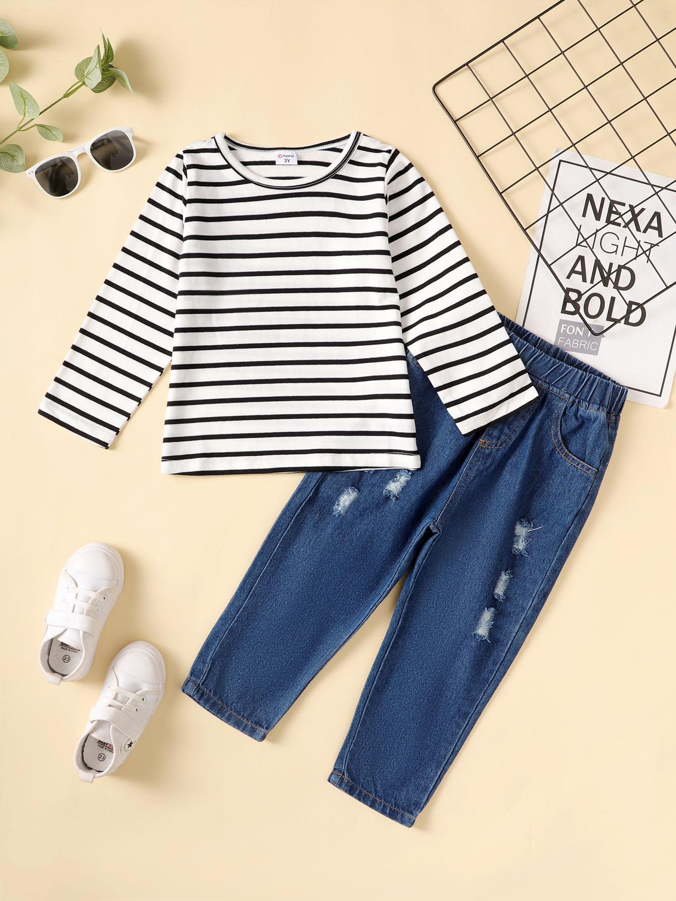 kids Boys Clothes kids Outfits Stripe Tops Ready Stock Deimin Pants 2PCS SL202303101