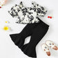 Kids Fashion Ready Stock Girls Clothes Floral Straps Bubble Sleeve Tops Bell-bottomed Pants 2Pcs Niceapparel OOTD White 623020005