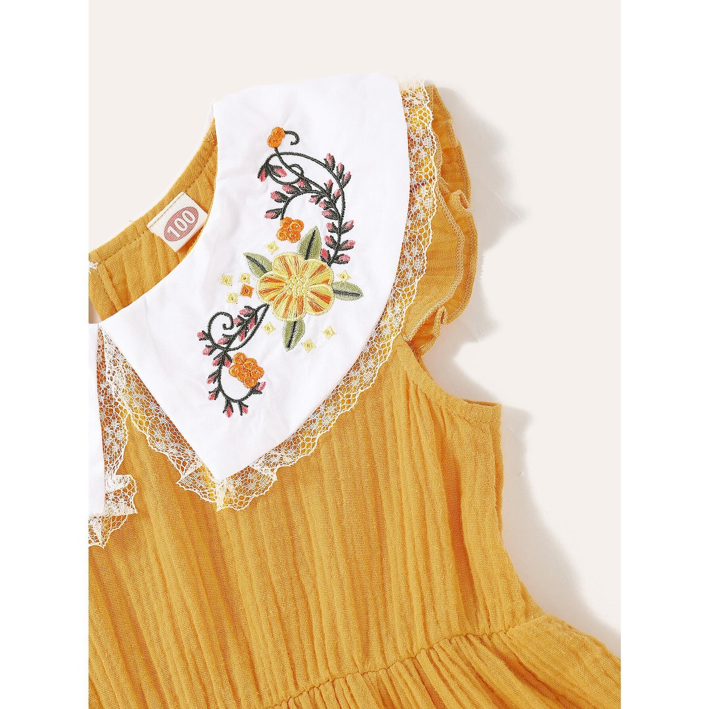 Kid fashion Girl Dress Floral Collar Sleeveless Dress Girl Summer Dress Casual Dress Yellow YC1912421