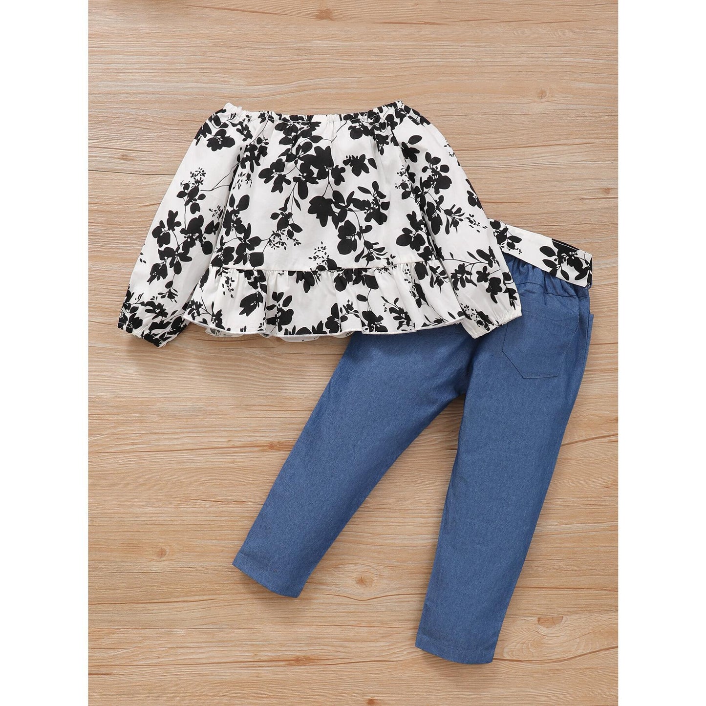 Toddler Baby Girls Clothes Baby Girls 2PCS Outfits Long Sleeve Floral Tops Pants Set Baby Girls Fall Clothes Set Blue 12106311