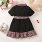 Ready Stock Kids Fashion Girls Dress Turn-down Collar Fashion Pattern Summer Dress Elastic Bow One Piece Party Dress Black 122212308