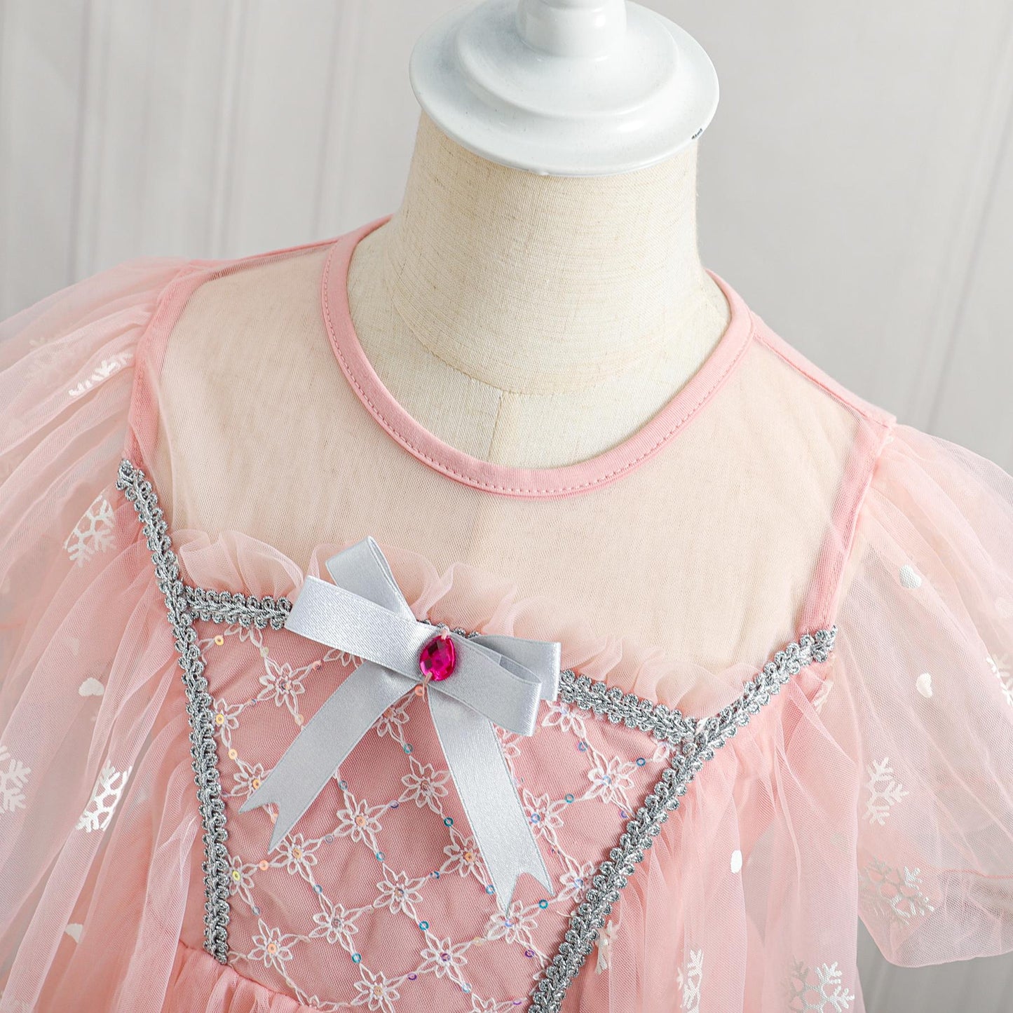 Baby Girls Princess Dress Gauze Embroidery Bow Dress One Piece Feast Dress Pink 339097