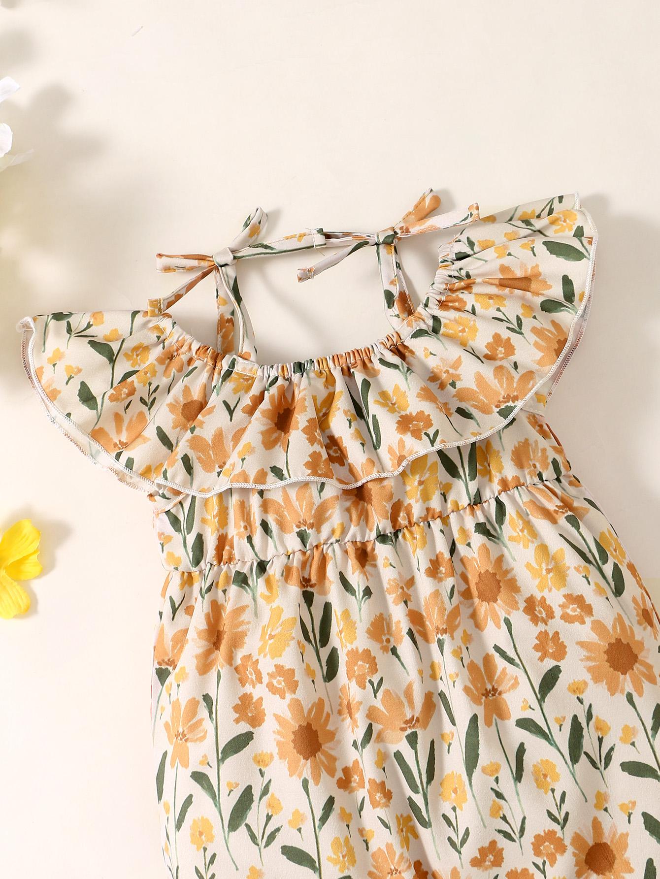 Baby Clothes Baby Girl Flowered Lotus Collar Halter Jumpsuit 112111605