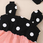 Baby Girls Dress Wave Point Splice Gauze Straps Dress With Headband Pink SH-323