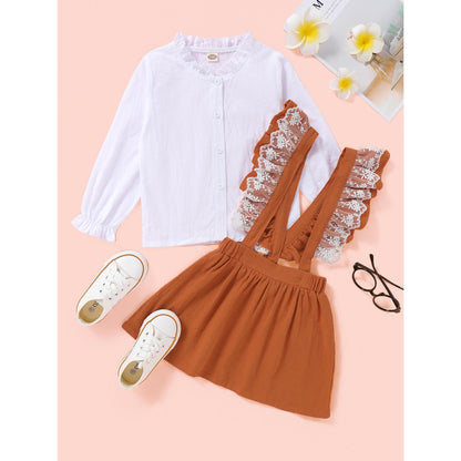 Baby Girl Clothes Baby Girl 2PCS Outfits Long Sleeve Shirt Top Ruffle Strap Skirt Suspender Dress Clothing Set WL20071288