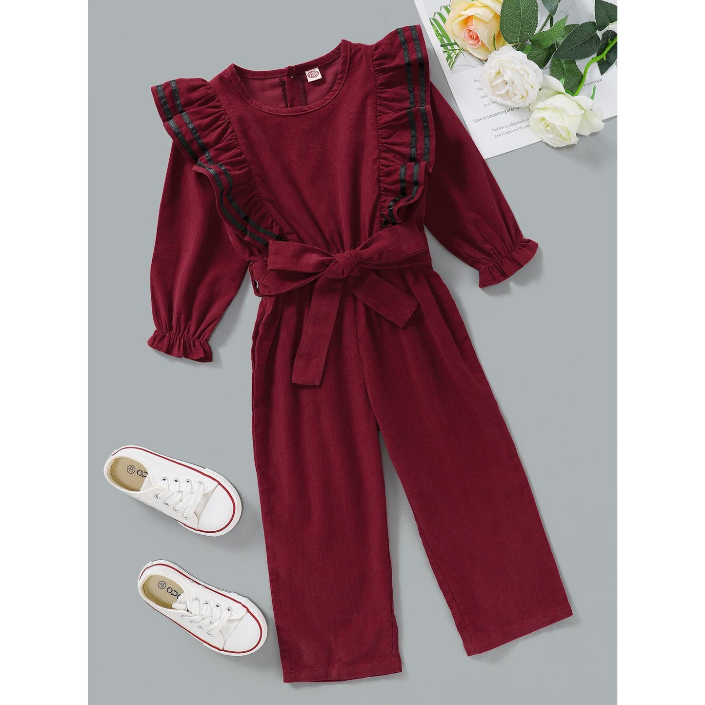 KID FASHION Toddler Baby Girl Clothes Baby Girl Jumpsuit Ruffle Long Sleeve One-piece Jumpsuit Baby Girl Overall Pants Red, WL20081313