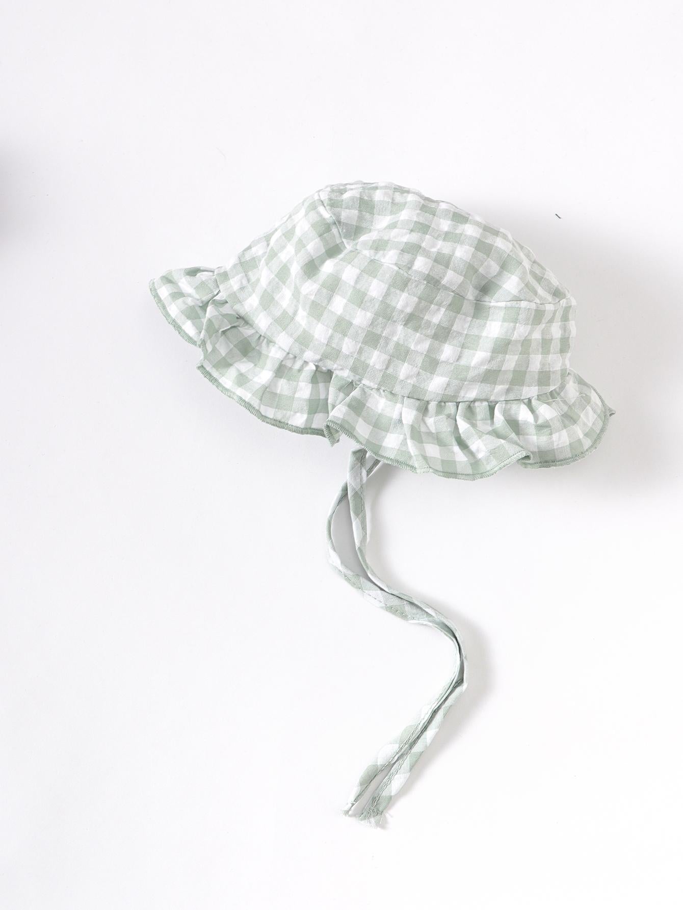Kid Fashion Ready Stock Plaid Summer Sleeveless Splice Gauze Romper Dress With Hat 2Pcs ZX-ZB032