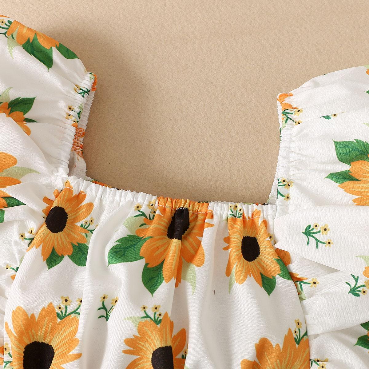 Kid fashion Girls Clothes Girls OOTD Sleeveless Sunflower Tops Shorts 2Pcs Summer Outfits Yellow 12110049