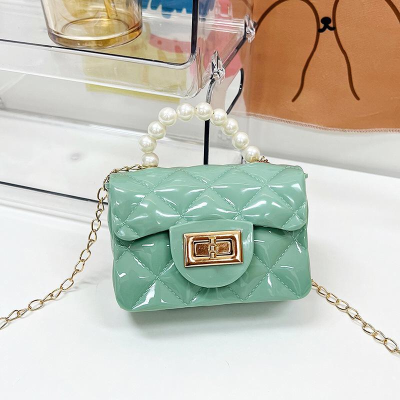 Kids fashion Girls'  Pearl Jelly Handbag Sweet and Versatile PVC Lingge Chain Zero Wallet B2304111