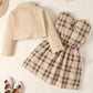 Baby Girls Outfits Short Style Coat Plaid Sleeveless Dress 2Pcs Clothes Set Apricot 222206312-2