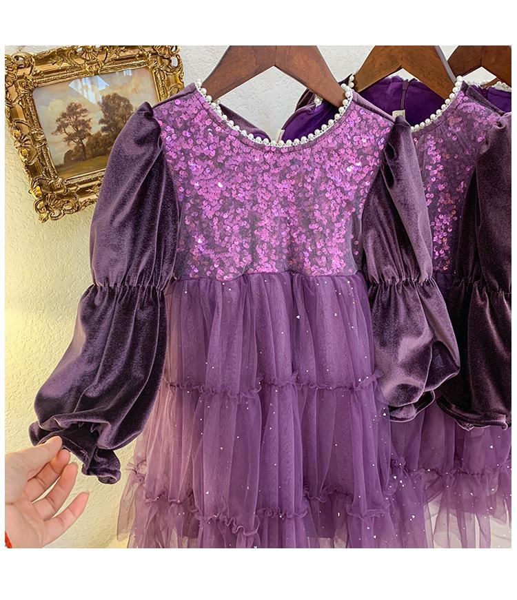 Baby Girls Dress Long Sleeve Princess Gauze One Piece Winter Dress Purple 800030
