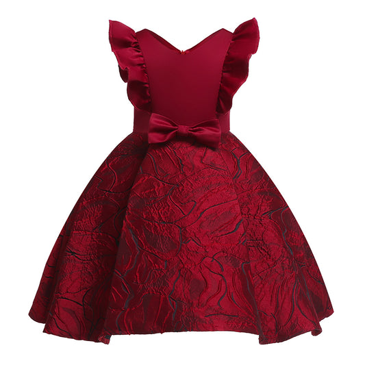 Princess Dress For Girls Bow Sleeveless V Neck Dress Performance One Piece Party Dress 3184