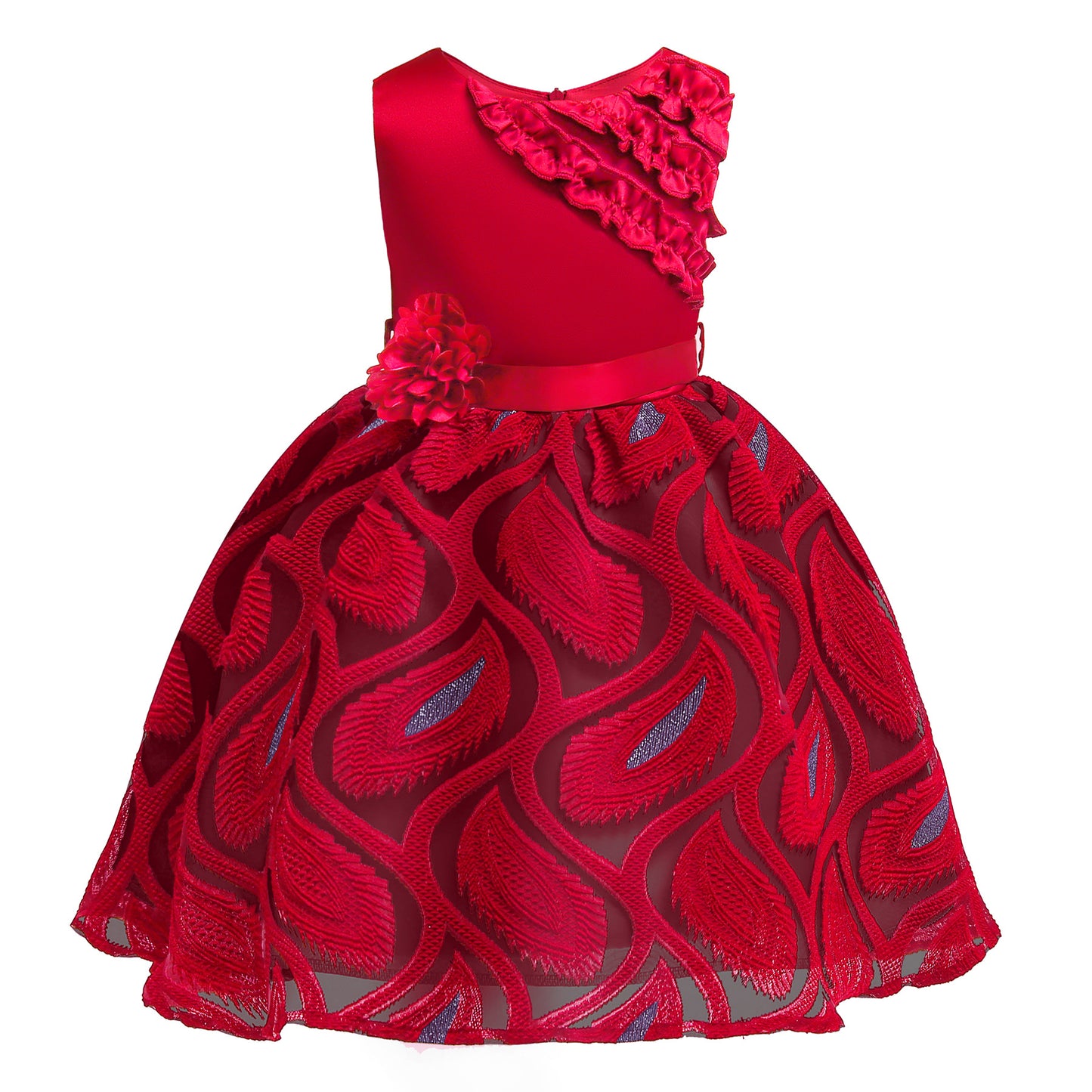 Princess Dress For Little Girls Embroidery Bow Long Sleeve Winter Performance One Piece Party Dress Pink 3182