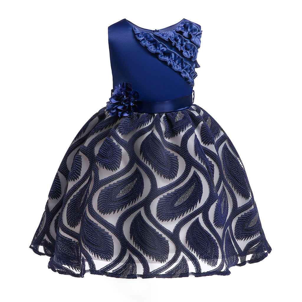Princess Dress For Little Girls Embroidery Bow Long Sleeve Winter Performance One Piece Party Dress Pink 3182