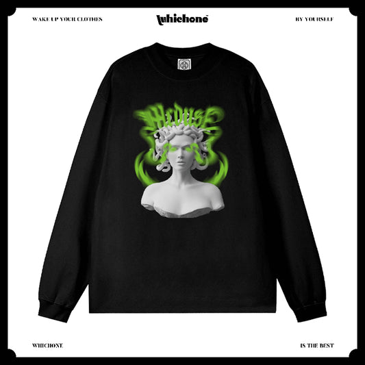 Customized Long Sleeve Round Neckline, Medusa English pattern, black, white, pure cotton, matching outfits, whatever design you wantDZ2225