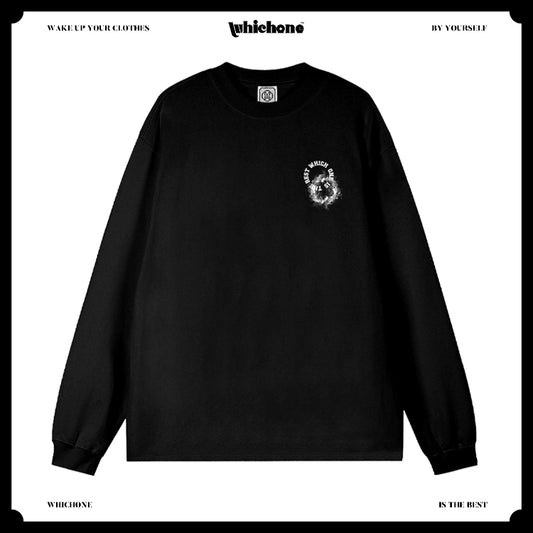 Customized Long Sleeve Round Neckline, English pattern of circle smoke, black, white, pure cotton, matching outfits, whatever design you wantDZ2233