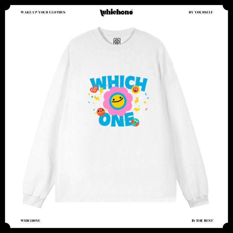 Customized Long Sleeve Round Neckline, cute sun flower pattern, black, white, pure cotton, matching outfits, whatever design you wantDZ2232