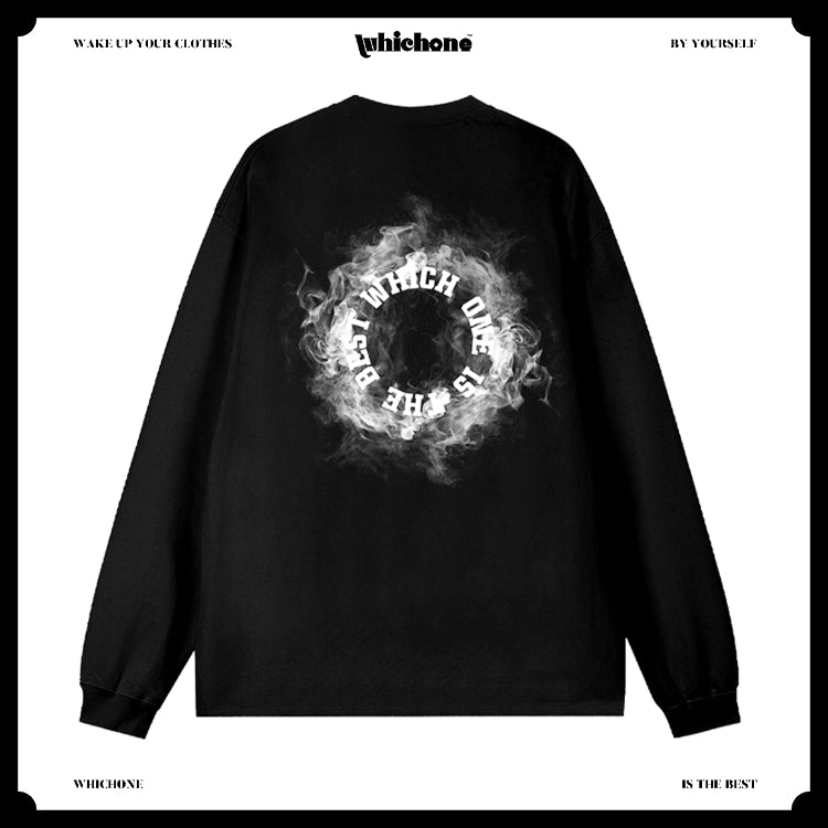 Customized Long Sleeve Round Neckline, English pattern of circle smoke, black, white, pure cotton, matching outfits, whatever design you wantDZ2233