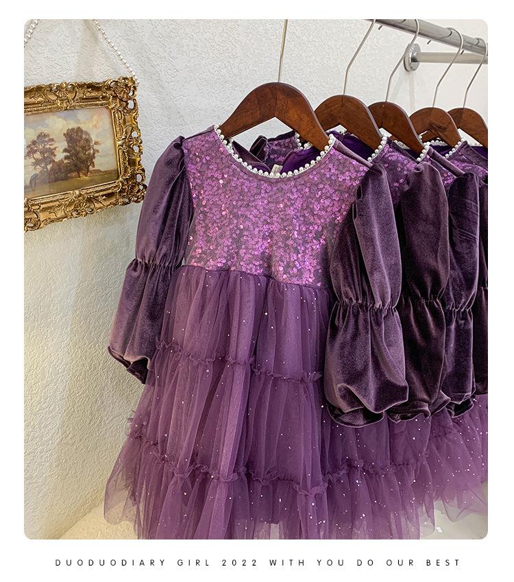Baby Girls Dress Long Sleeve Princess Gauze One Piece Winter Dress Purple 800030