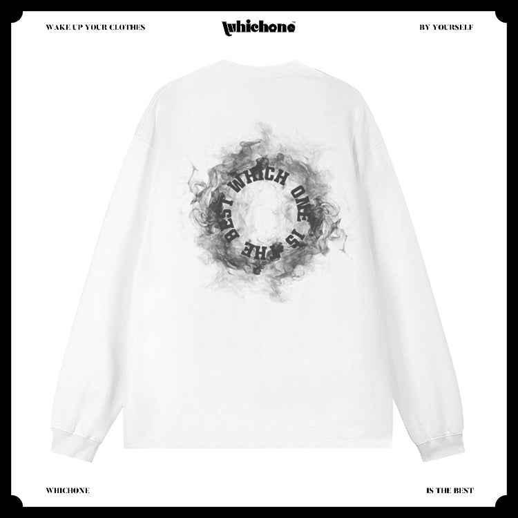 Customized Long Sleeve Round Neckline, English pattern of circle smoke, black, white, pure cotton, matching outfits, whatever design you wantDZ2233