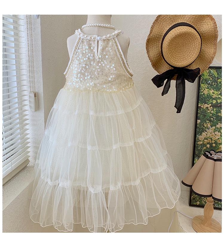 Kids Fashion Girls' Dress Summer Sleeveless Strap Dress Princess Dress White 22X074