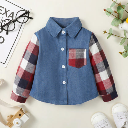 Baby Boys Clothes Plaid Print Turn Down Collar Shirt 1Pcs Gentle Outfits Blue Red Plaid 232206007