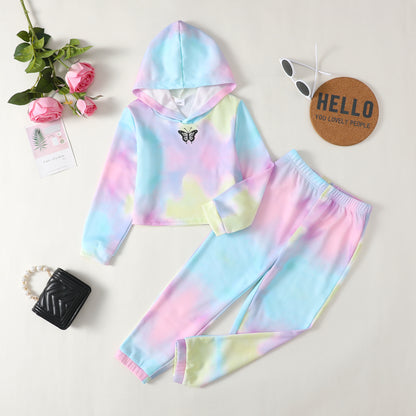 Baby Clothes Baby Outfits Multicolor Butterfly Print Hoodie Pants 2PCS Black Suit 132206013
