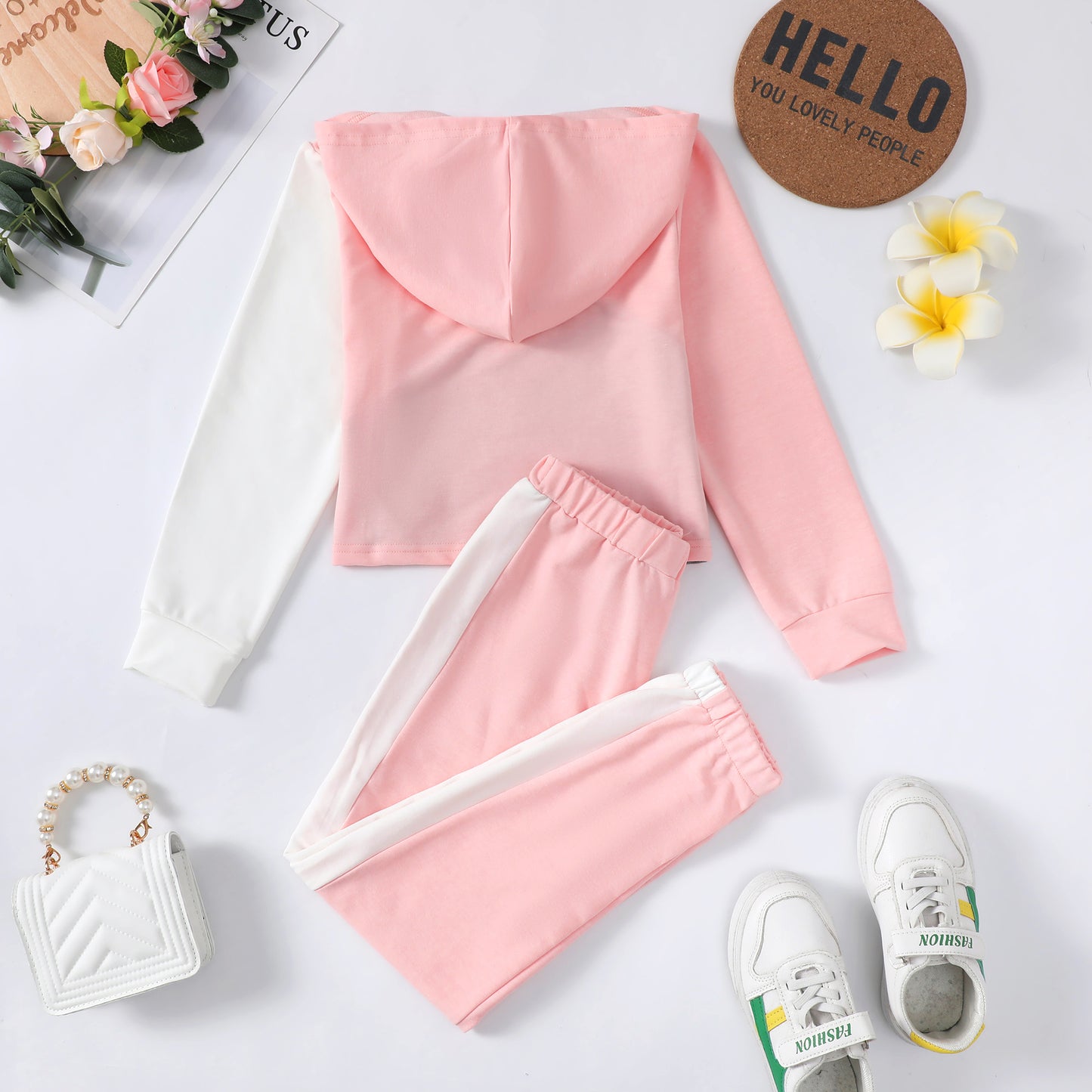 Baby Clothes Baby Outfits Color Block Stitching Hoodie Pants 2PCS Black Suit 132206031