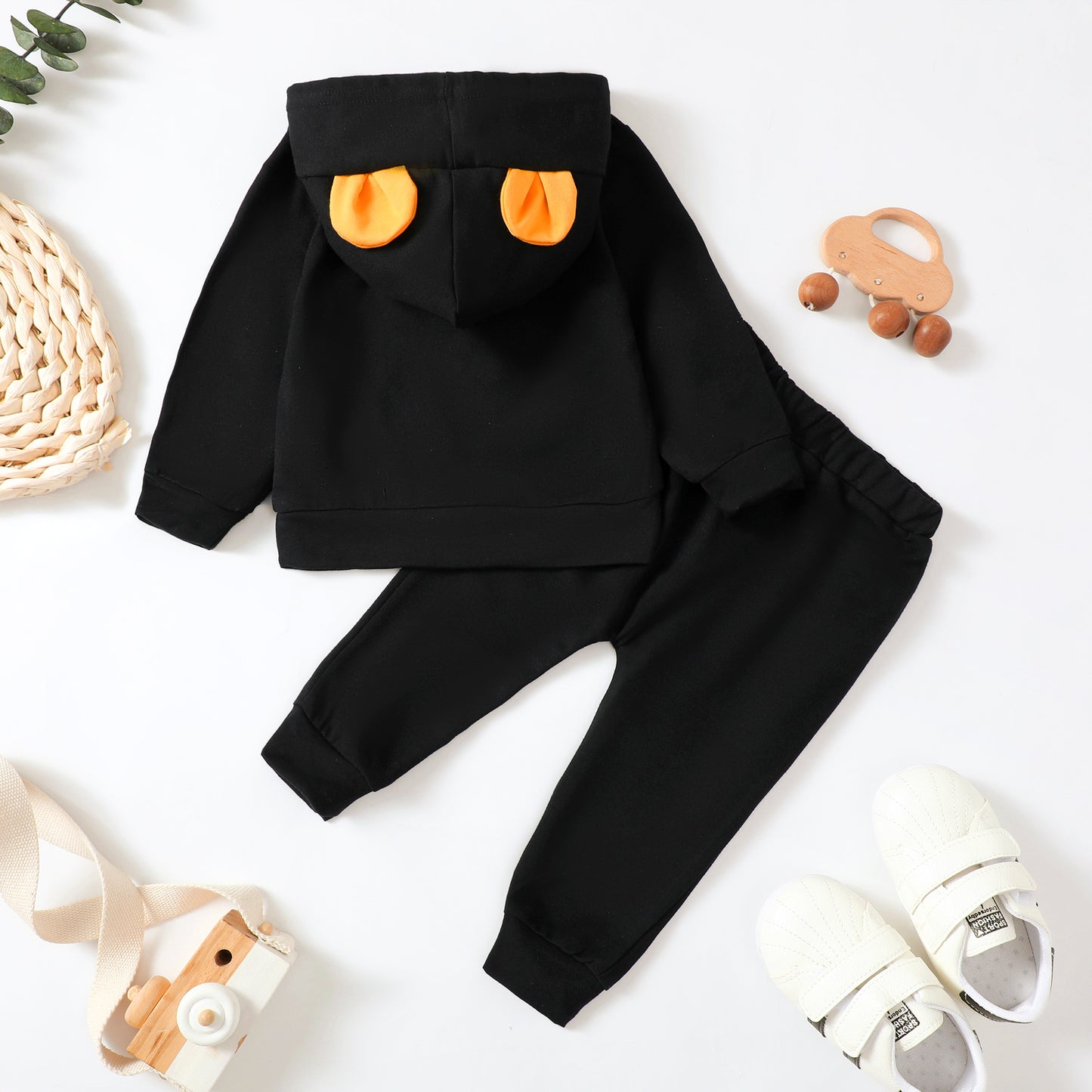 Baby Clothes Baby Outfits Leaf Print Hoodie Pants 2PCS Black Suit 232207008